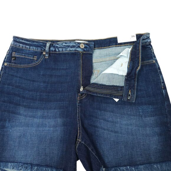 KanCan Denim Shorts Womens Size 3XL High Rise Dark Wash Stretch Frayed Hem NEW - Picture 7 of 16